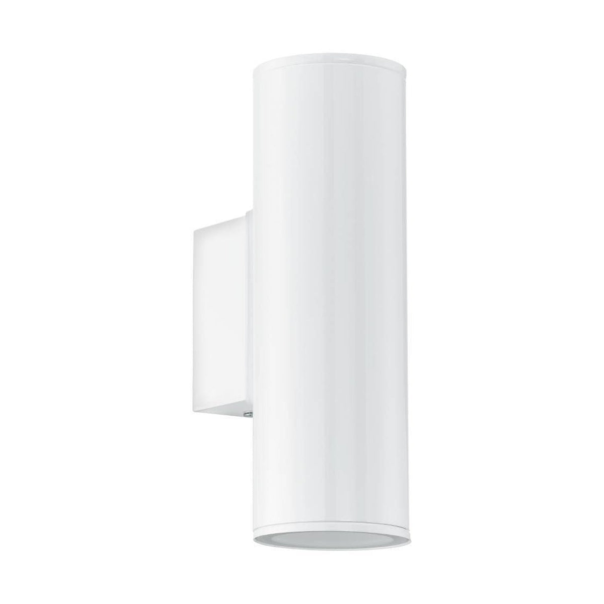 Applique murale blanche vue de face, cylindre vertical fixé sur une platine carrée