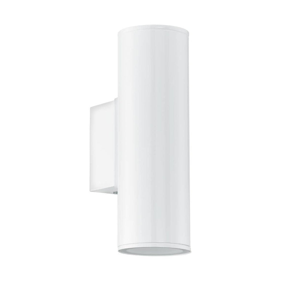 Applique murale blanche vue de face, cylindre vertical fixé sur une platine carrée