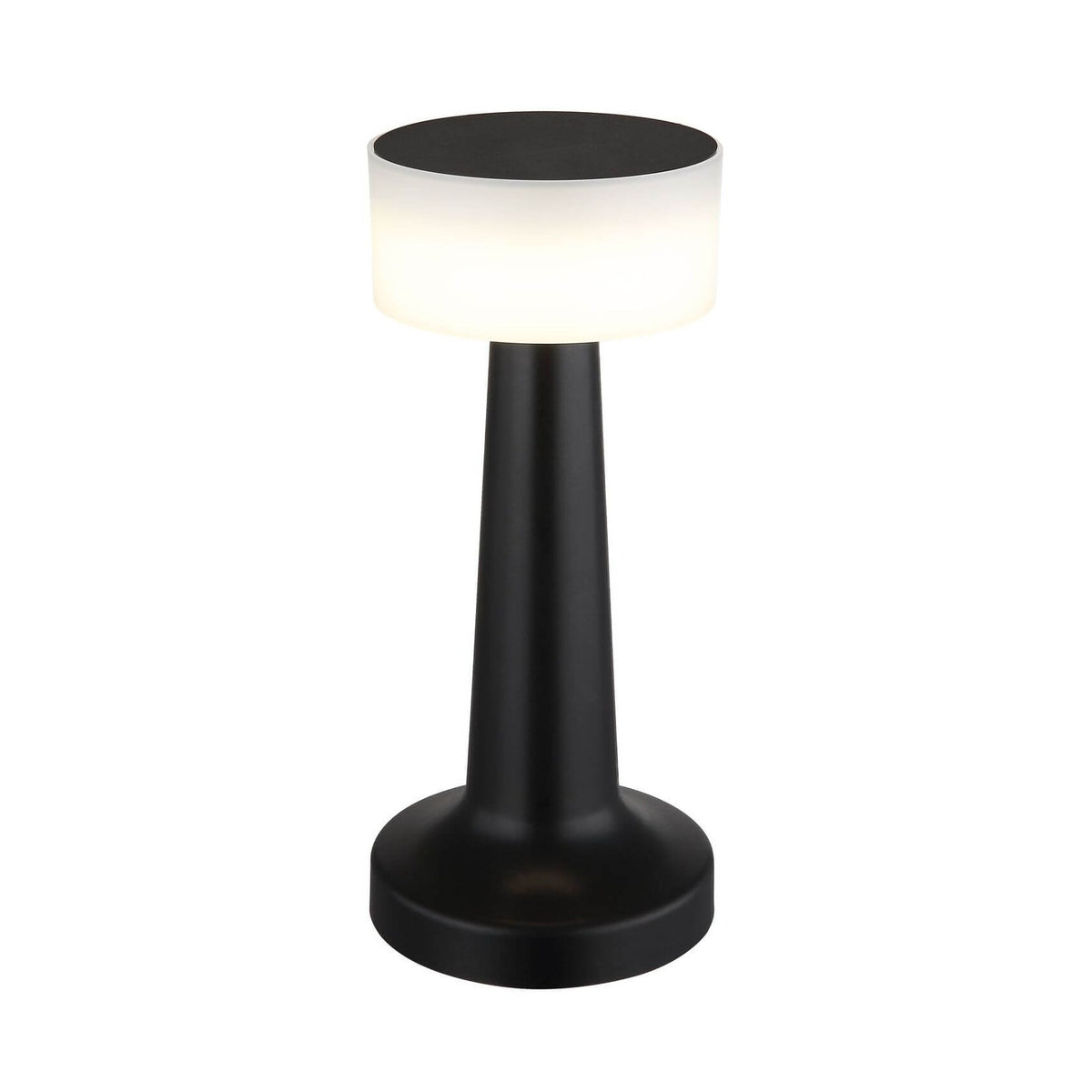 Lampe à poser noire mat sur fond blanc, vue de face.
