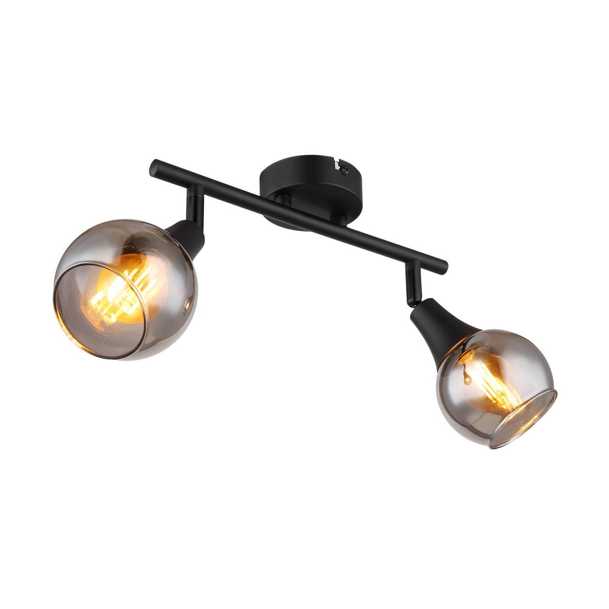 Luminaire double spot noir mat orientable avec verre fumé allumé