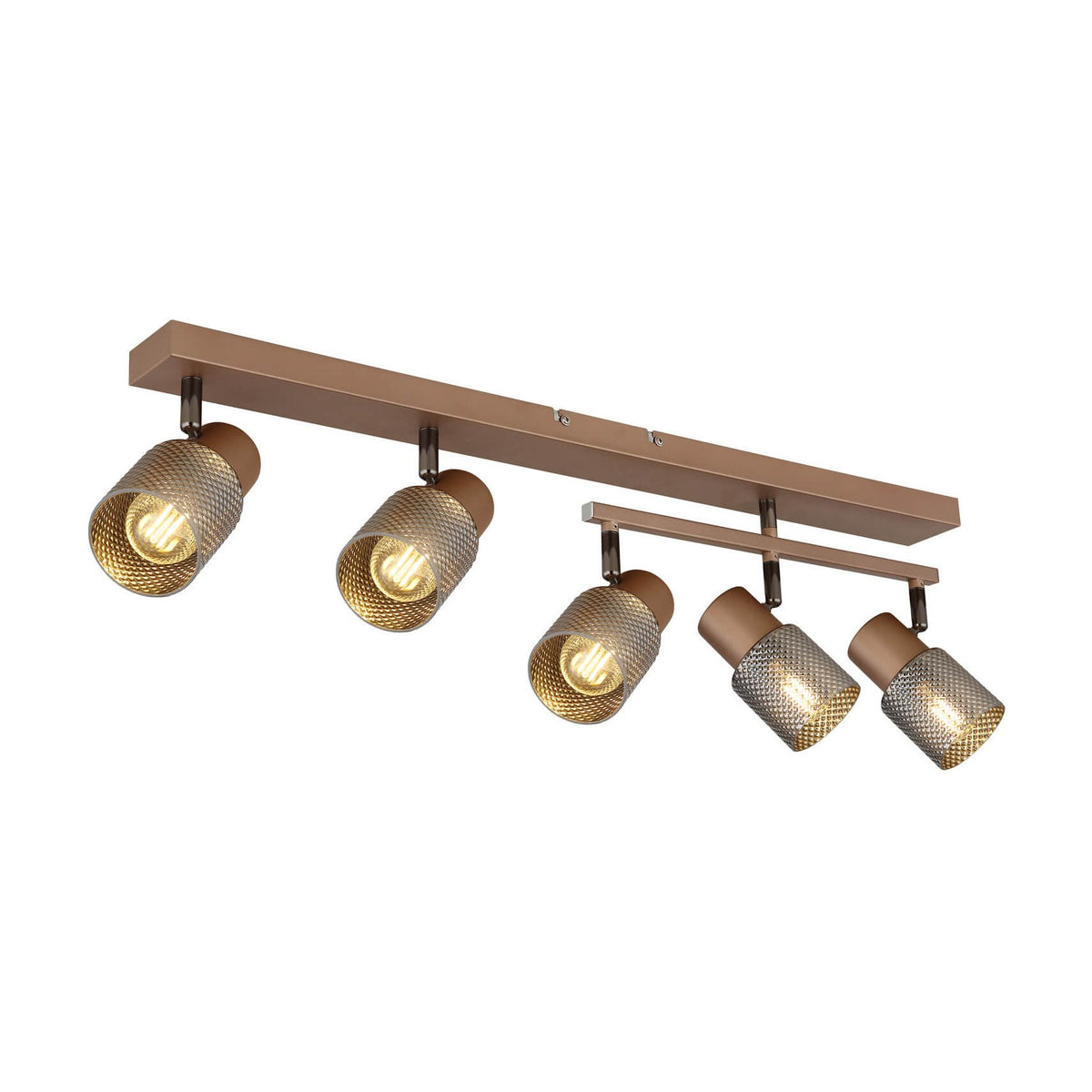 Luminaire complet à cinq spots orientables avec abat-jour cylindriques en métal ajouré
