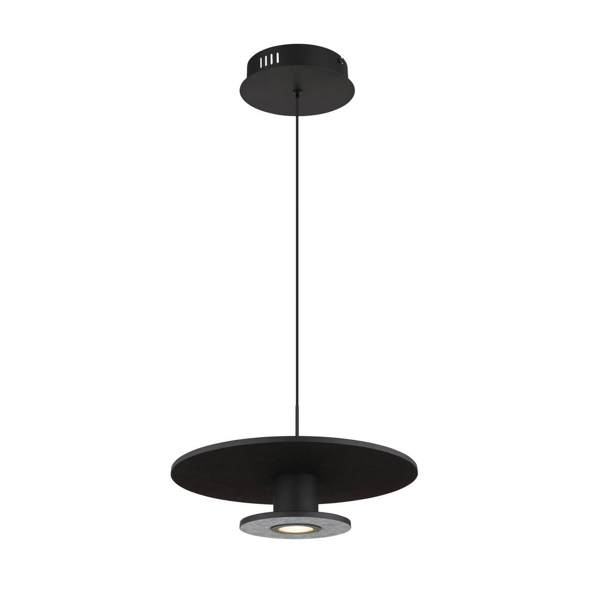 Vue de face du luminaire suspendu noir mat sur fond blanc