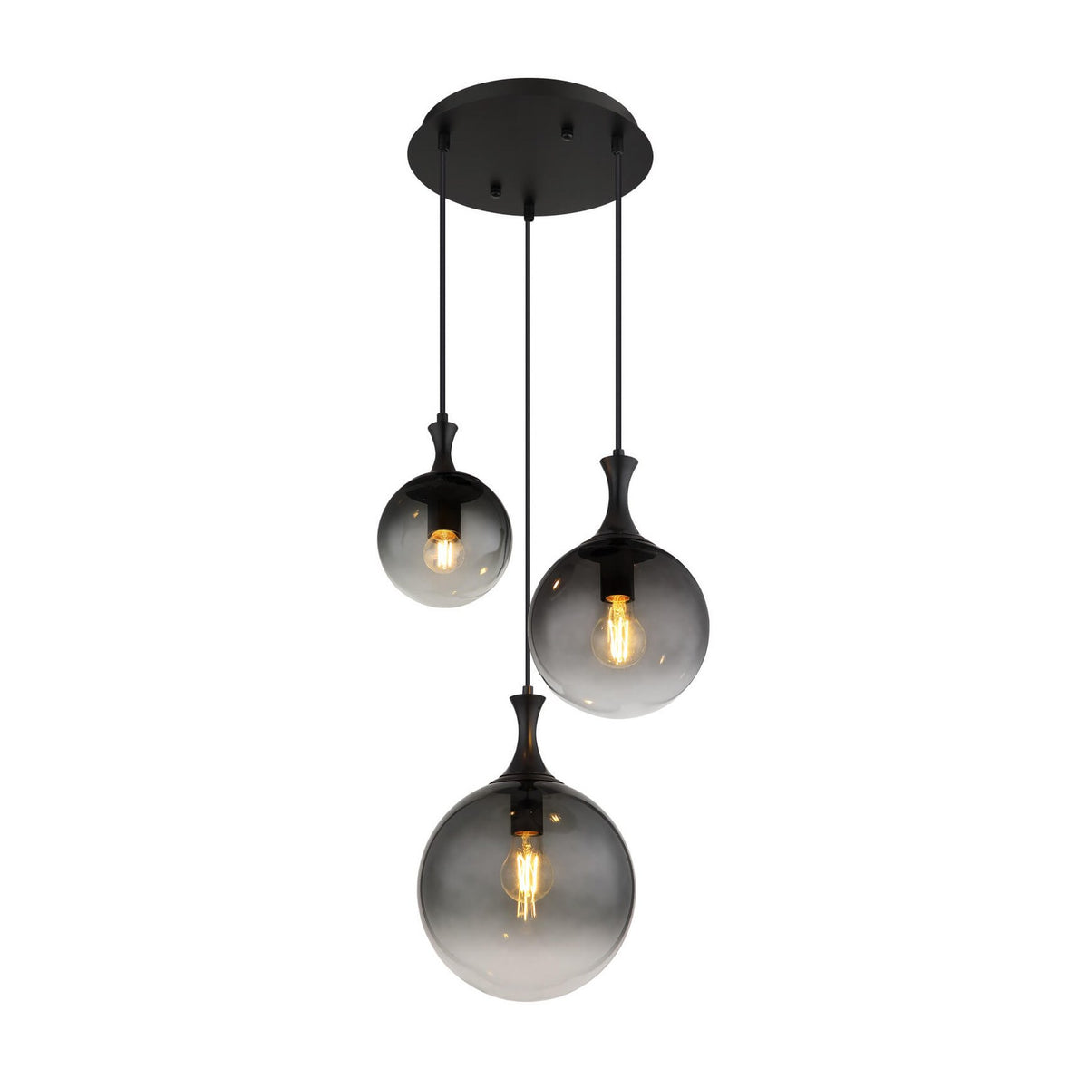 Suspension Dalton noire mat, H 141,5 cm