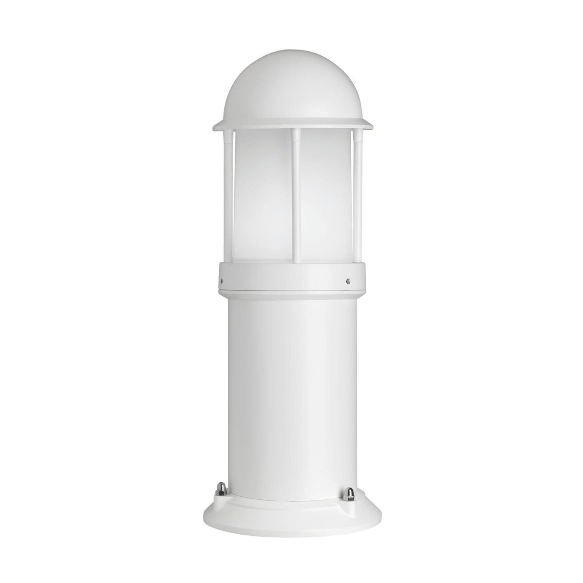 Borne extérieure blanche de face avec corps cylindrique et chapeau bombé