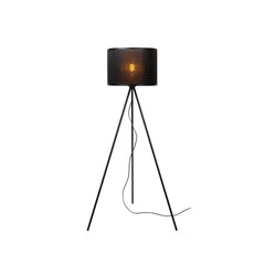 Lampadaire Tagalog noir et bois clair, rotin