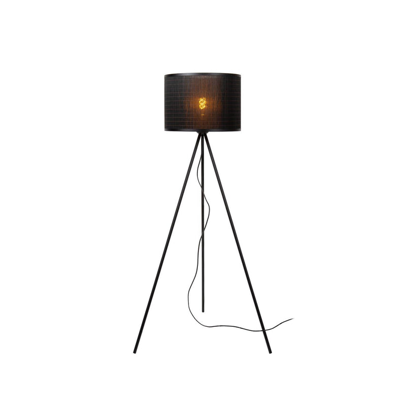 Lampadaire Tagalog noir et bois clair, rotin
