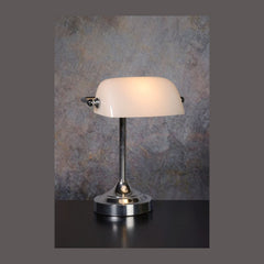 Lampe de bureau Banker chromée et blanche, verre