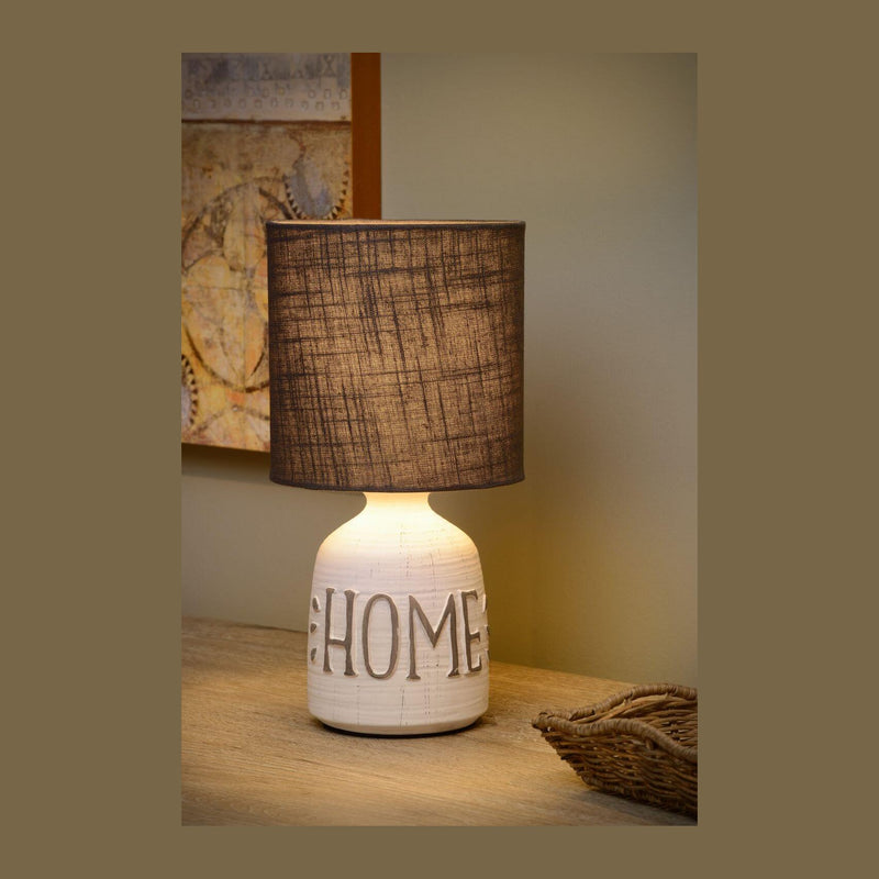 Lampe à poser Cosby blanche et taupe, coton