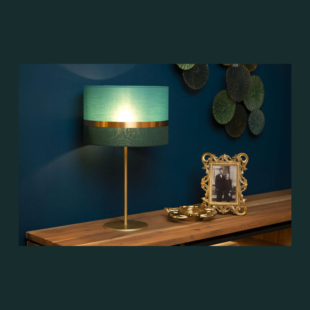 Lampe à poser Extravaganza Tusse verte et dorée, lin