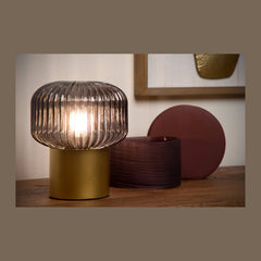 Lampe à poser Jany dorée mat et fumée, verre