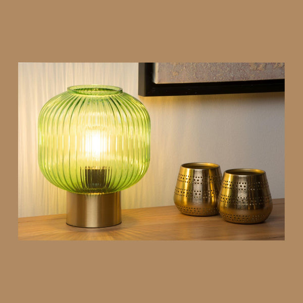 Lampe à poser Maloto verte et dorée mat, verre