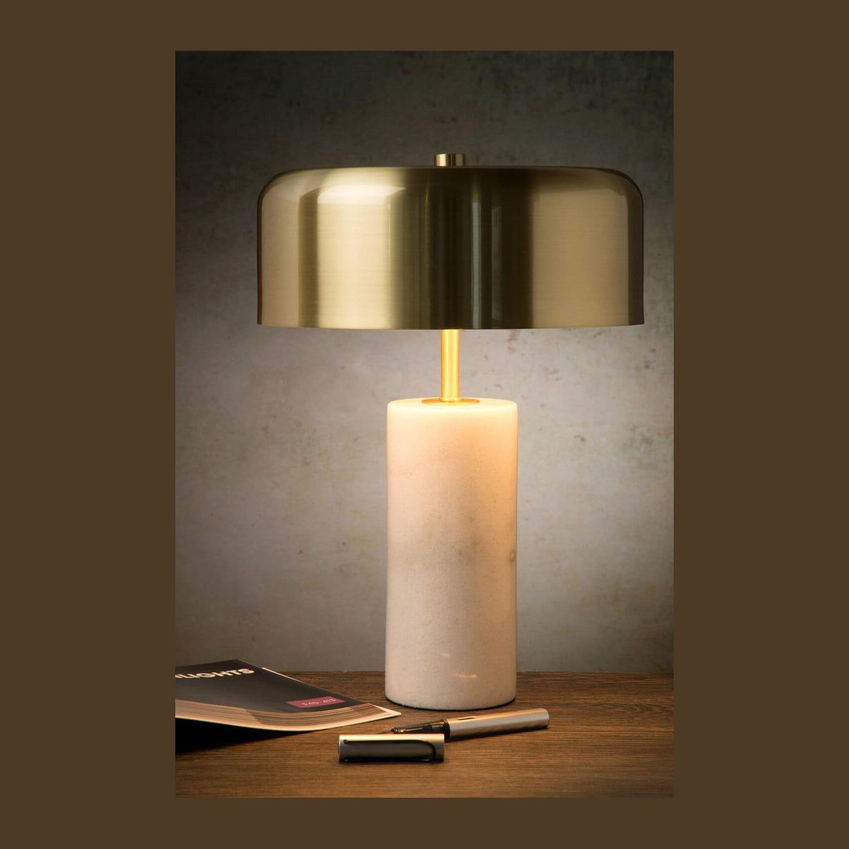 Lampe à poser Mirasol 3 lumières blanche et dorée mat, marbre