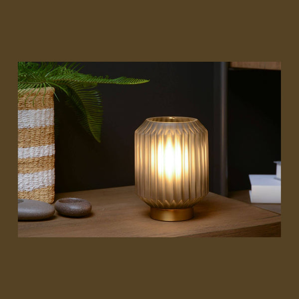 Lampe à poser Sueno grise et dorée mat, verre