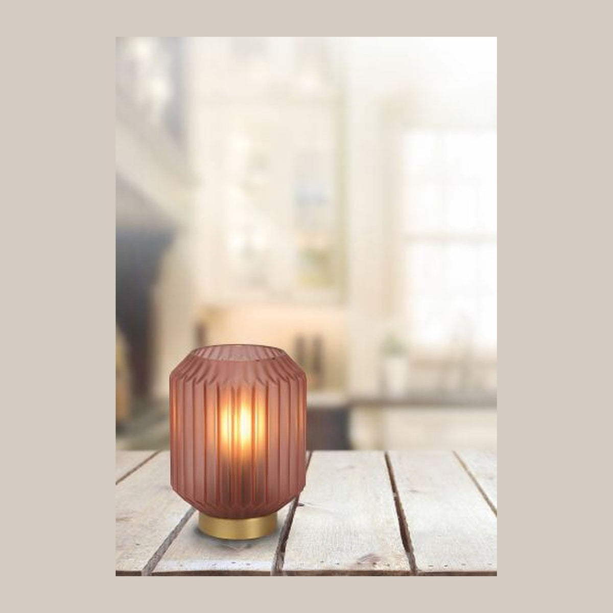 Lampe à poser Sueno rose et dorée mat, verre