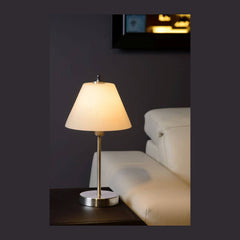 Lampe à poser Touch chromée et blanche, verre