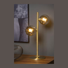 Lampe à poser Tycho 2 lumières dorée mat et fumée, verre