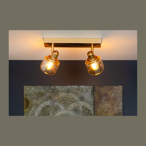 Plafonnier Bjorn 2 lumières doré mat, verre