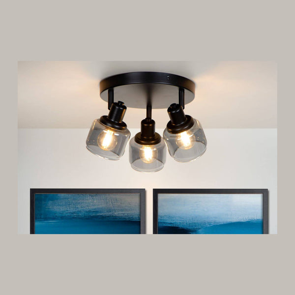 Plafonnier Bjorn 3 lumières noir et fumé, verre