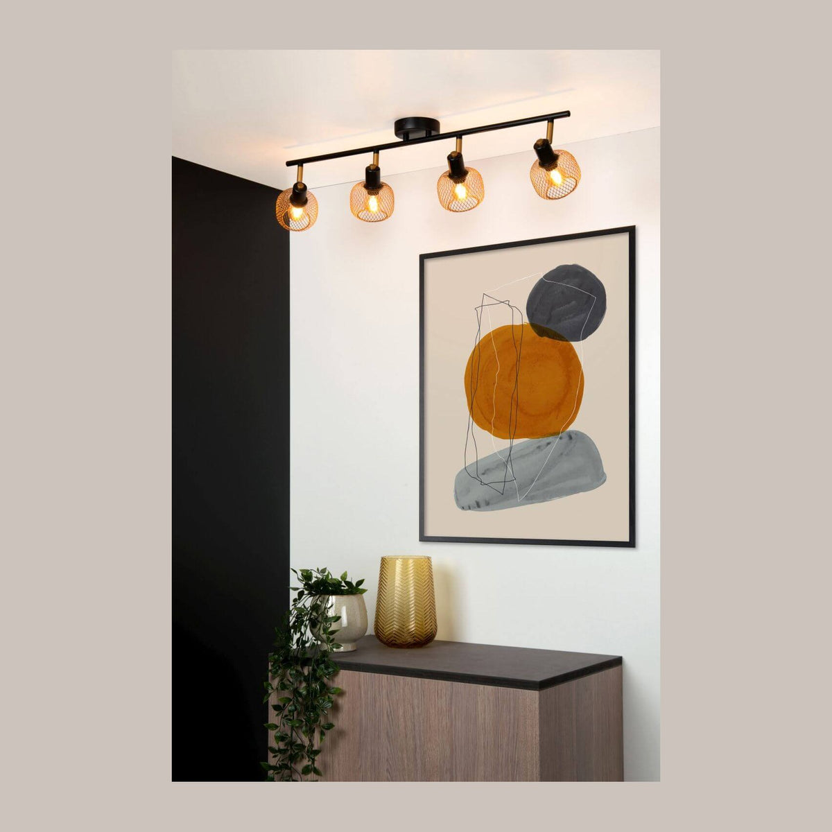 Plafonnier Maren 4 lumières doré mat et noir