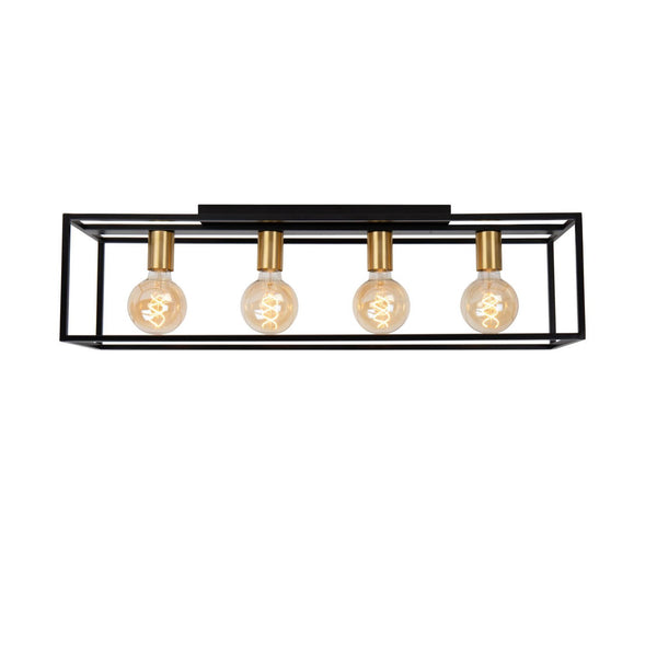 Plafonnier Ruben 4 lumières noir et doré mat, L 80 cm