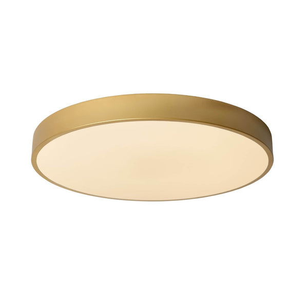 Plafonnier Unar doré mat et opale, Ø 50 cm