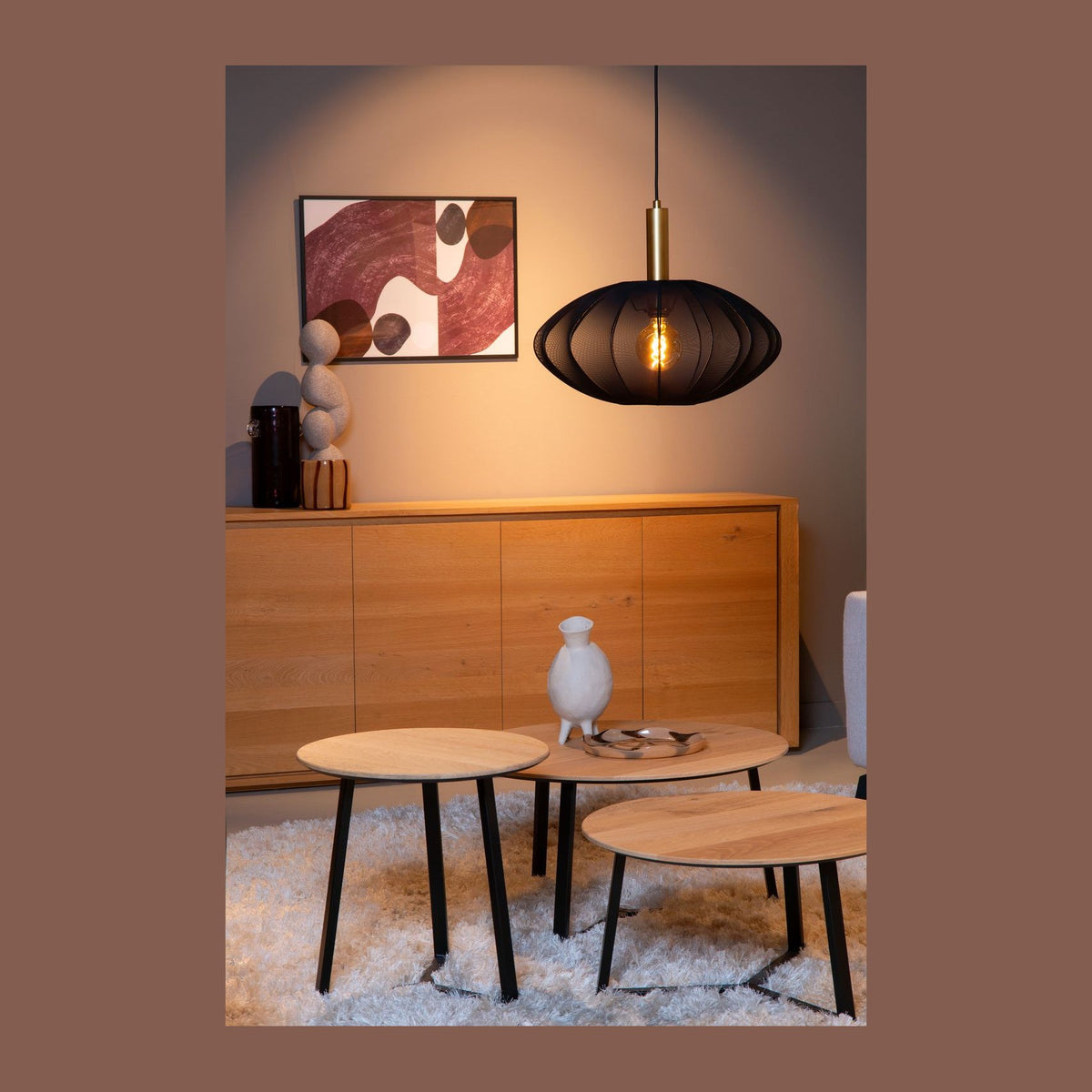 Suspension Corina noire et dorée mat, tissu