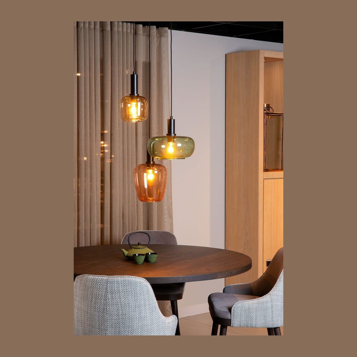 Suspension Ilona 3 lumières noire, verre