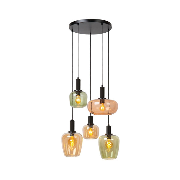 Suspension Ilona 5 lumières noire, verre