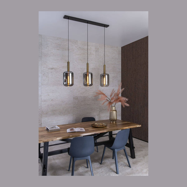 Suspension Joanet 3 lumières fumée et grise, verre
