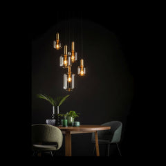 Suspension Joanet 5 lumières fumée et grise, verre