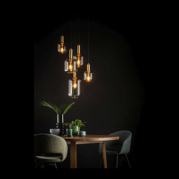 Suspension Joanet 5 lumières fumée et grise, verre