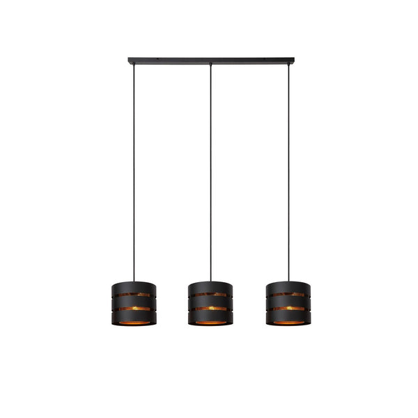 Suspension Rosas 3 lumières noire et dorée mat, L 130 cm