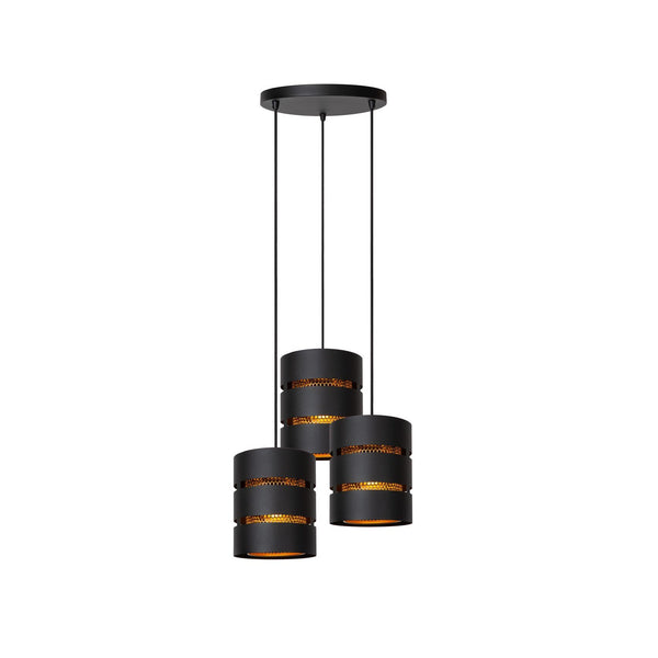 Suspension Rosas 3 lumières noire et dorée mat, H 70 cm