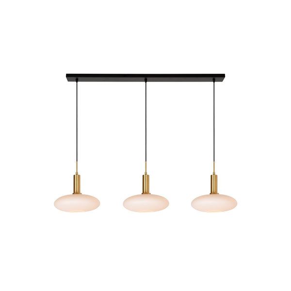 Suspension Singala 3 lumières dorée mat et opale, verre, L 126 cm