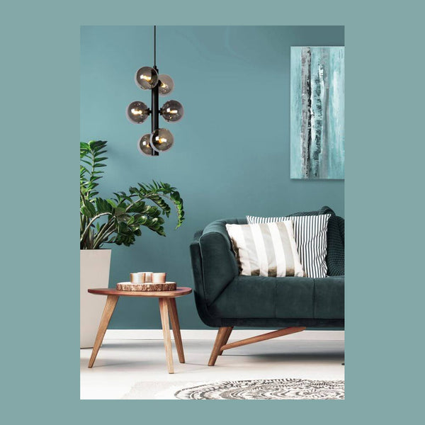 Suspension Tycho 6 lumières noire et fumée, verre
