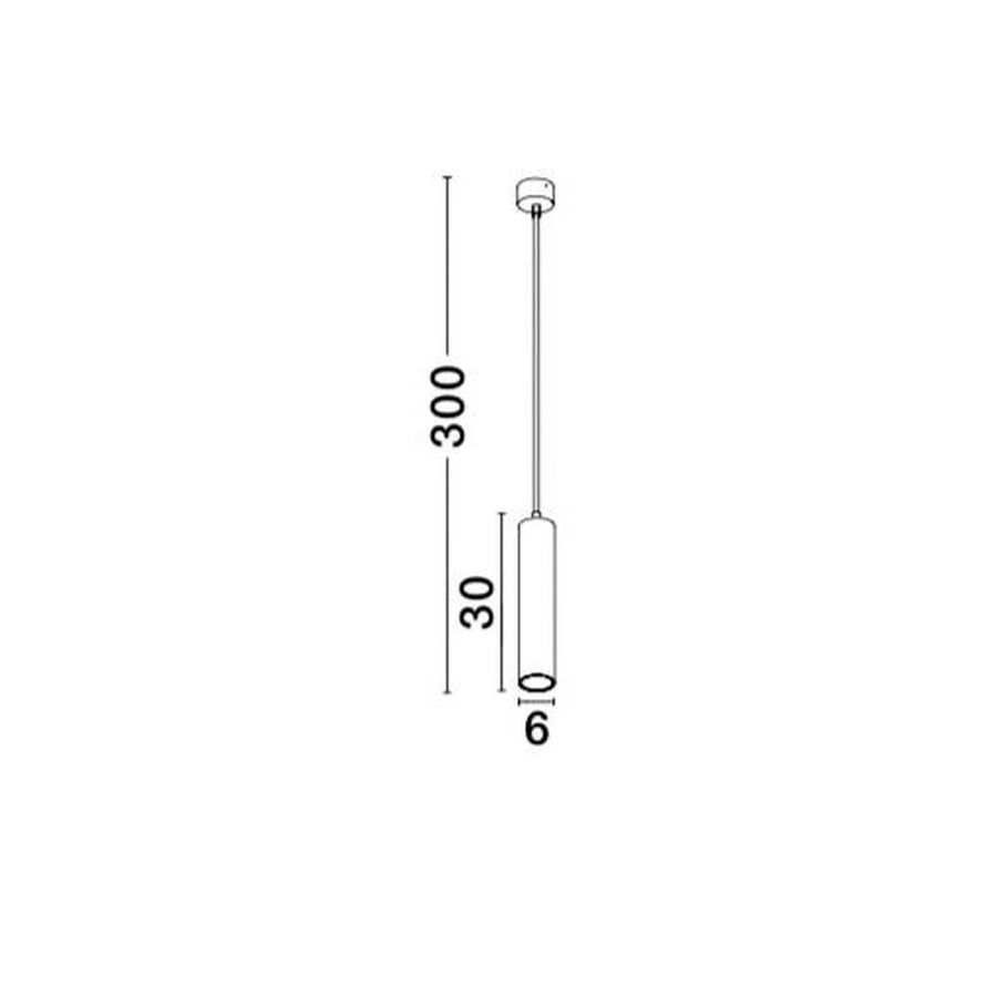 Schéma technique coté du luminaire suspendu indiquant hauteur totale et diamètre du diffuseur