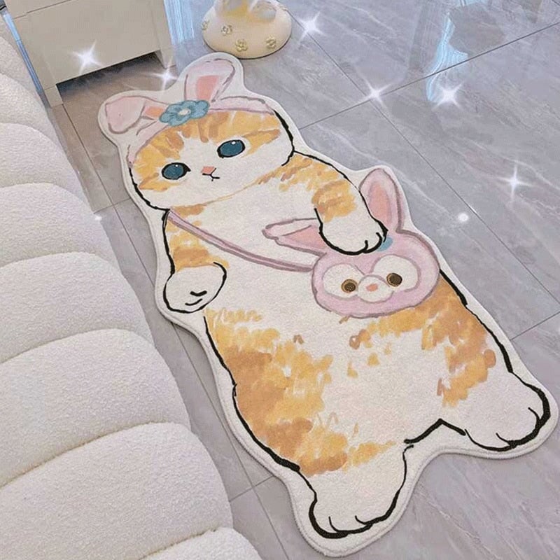 Cartoon Bedside Rug Cat Floor Mat Fluffy Cat Mat Irregular Carpet for Living Room Shaggy Area Rug Thicken Doormat Cute Decor | Designix - 0    - https://designix.fr/