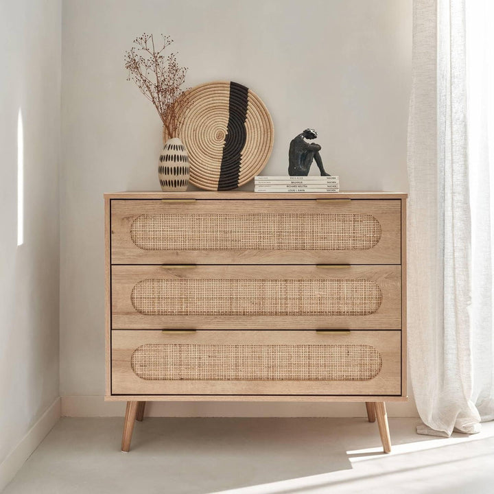 Alice'S Home - Commode. Eva. Décor Bois Et Cannage Arrondi. 3 Tiroirs L 90 X L 39 X H 79Cm | Designix - Amazon    - https://designix.fr/