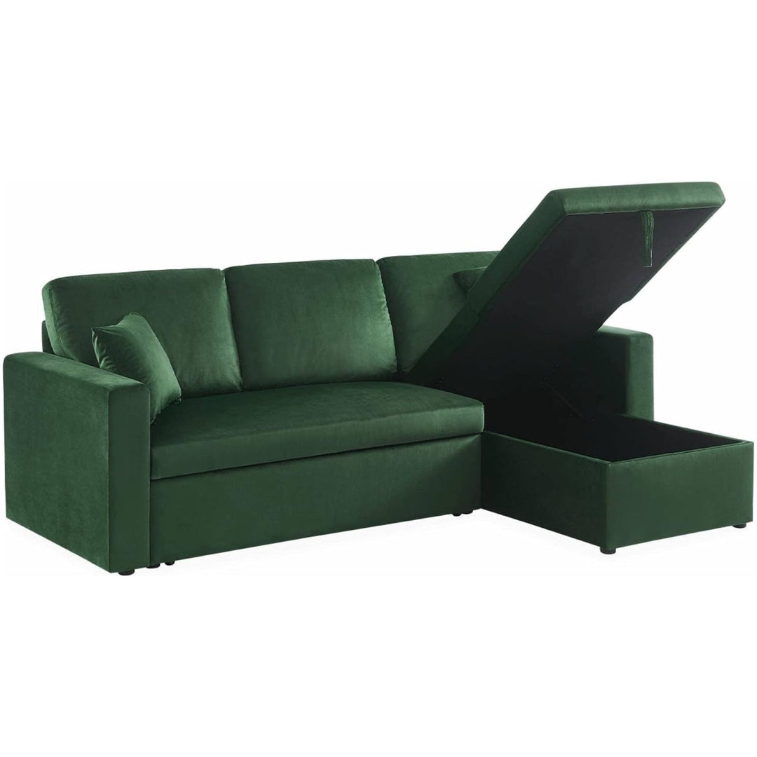 Alice'S Home - Canapé D'Angle Convertible En Velours Vert Anglais 3 Places. Fauteuil D'Angle Réversible Coffre Rangement Lit Modulable | Designix -     - https://designix.fr/