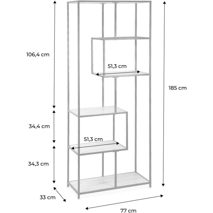 Alice'S Home - Etagère En Métal Blanc Et Décor Bois - Loft - Bibliothèque 6 Niveaux. L 77 X L 33 X H 185Cm | Designix - Amazon    - https://designix.fr/