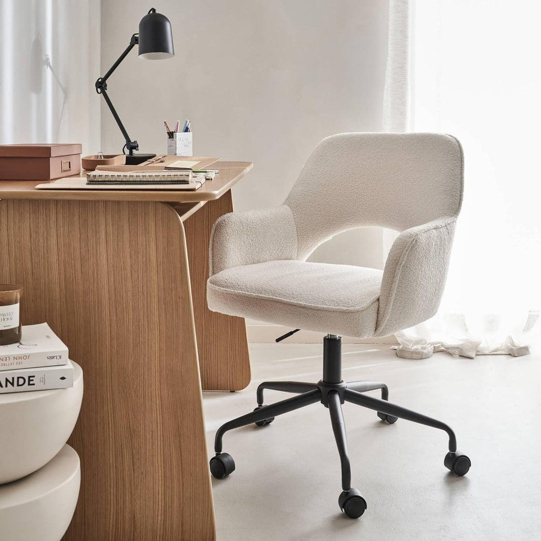 Alice'S Home - Chaise De Bureau À Roulettes Bouclettes Blanche. Jim. L 60 X P 62 X H 89 / 99Cm. | Designix - Amazon    - https://designix.fr/