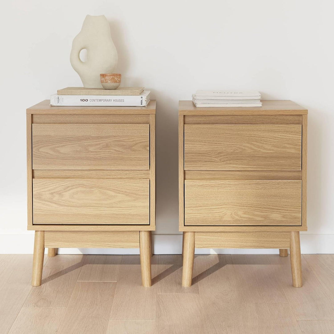 Alice'S Home - Lot De 2 Tables De Chevet Décor Bois. Deux Tiroirs | Designix - Amazon    - https://designix.fr/