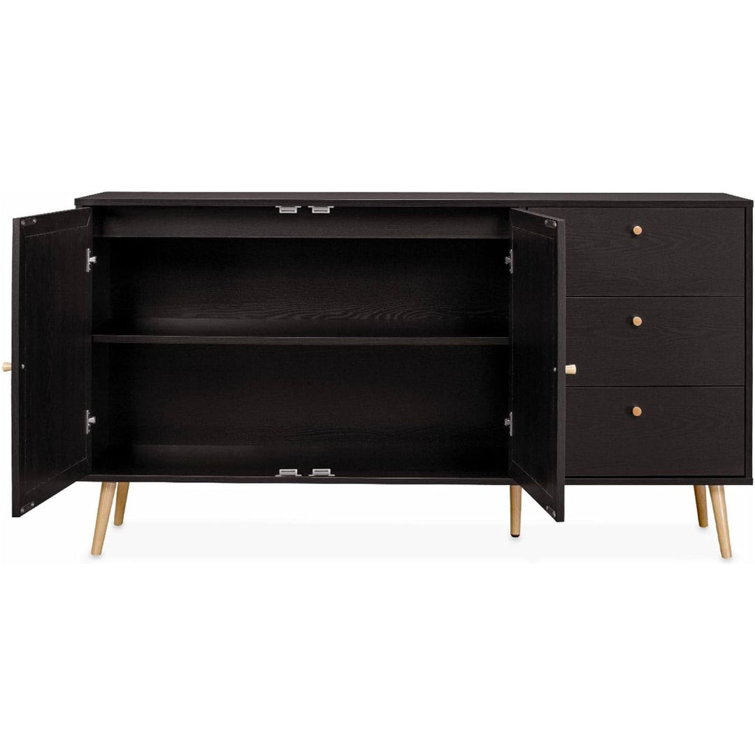 Alice'S Home - Buffet De Rangement Noir En Cannage 2 Portes 3 Tiroirs L150 X L39 X H79Cm - Bohème | Designix - Amazon    - https://designix.fr/