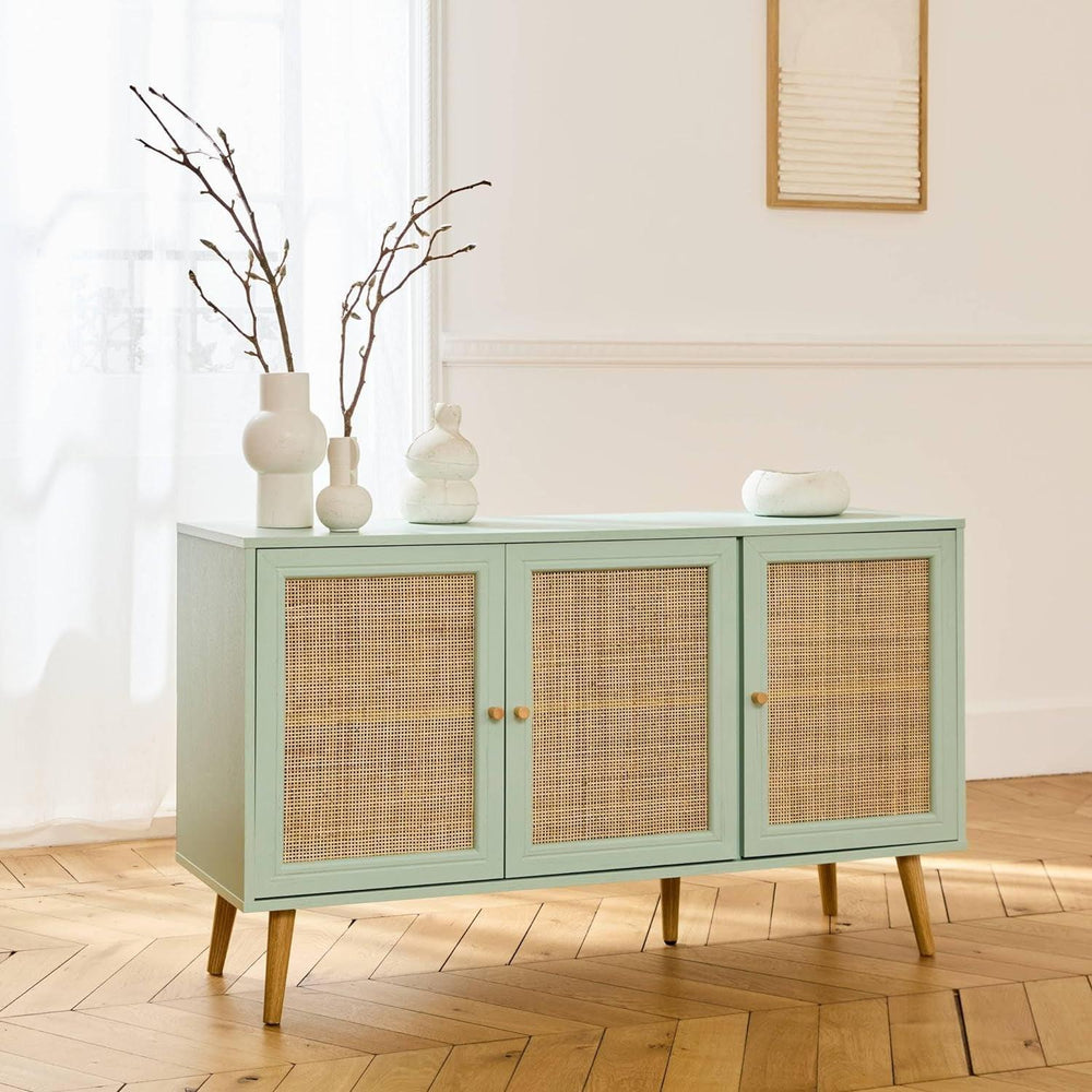 Alice'S Home - Buffet De Rangement En Cannage 120X39X70Cm - Bohème - 2 Niveaux. 3 Portes. Pieds Scandinaves | Designix - Amazon    - https://designix.fr/