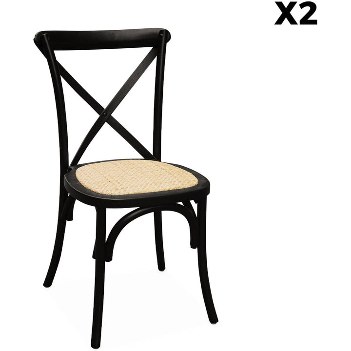 Alice'S Home - Lot De 2 Chaises De Bistrot En Bois D'Hévéa Noir. Vintage. Assise En Rotin. Empilables | Designix - Amazon    - https://designix.fr/