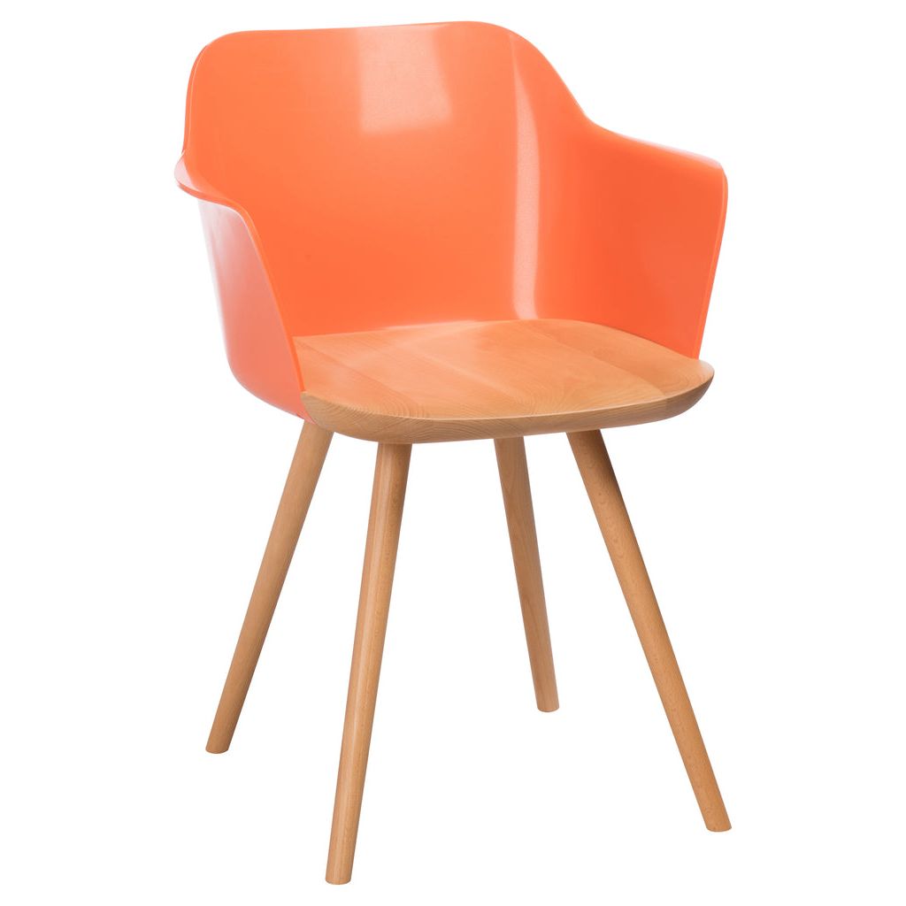 Chaise rétro en bois/polypropylène naturel/orange | Designix -     - https://designix.fr