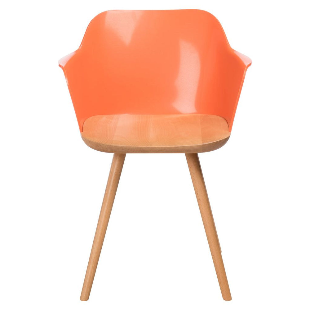 Chaise rétro en bois/polypropylène naturel/orange | Designix -     - https://designix.fr