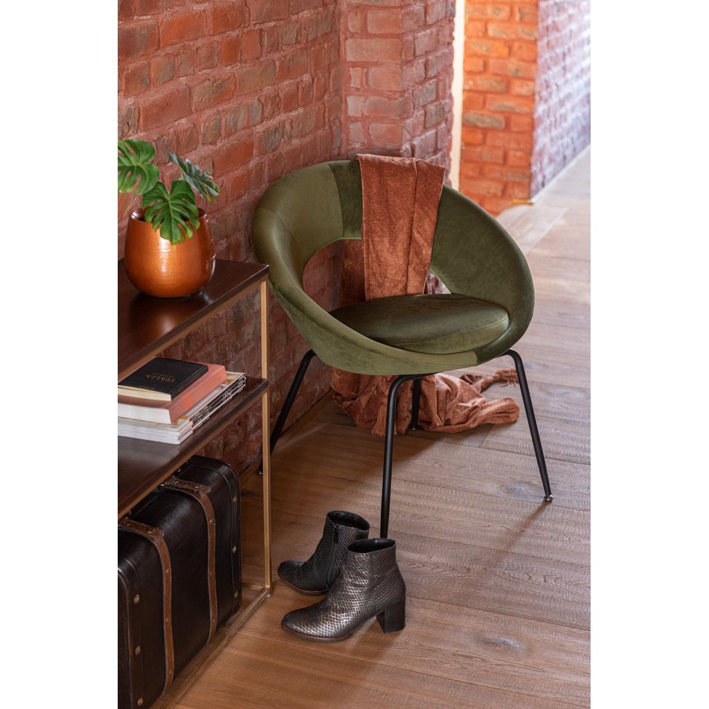 Chaise ronde avec trou en métal/textile vert | Designix -     - https://designix.fr