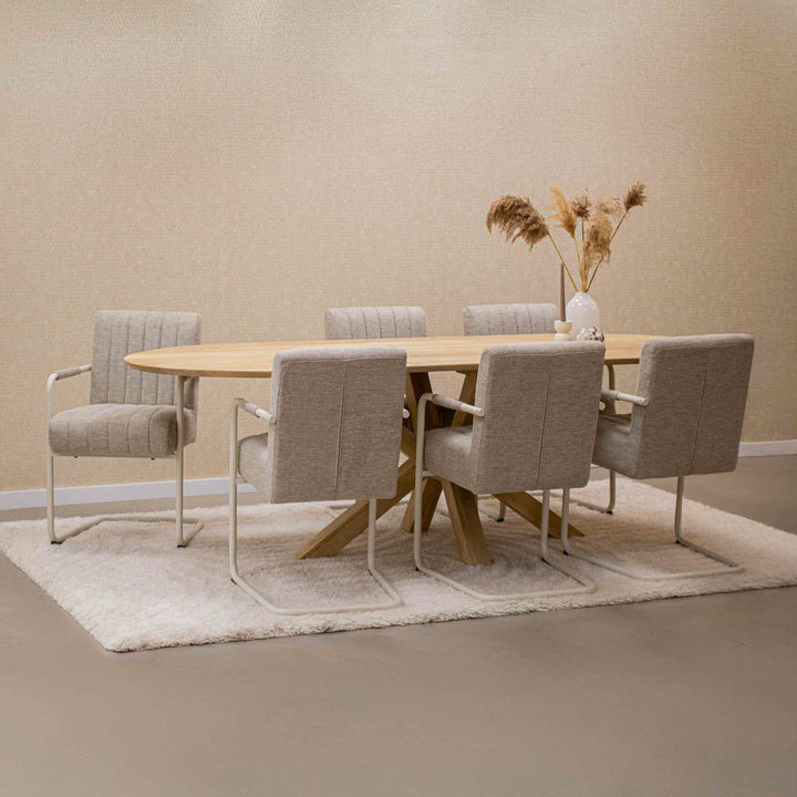 Chaise de bureau en cadre acier et assise beige tissu | NOVA - Designix