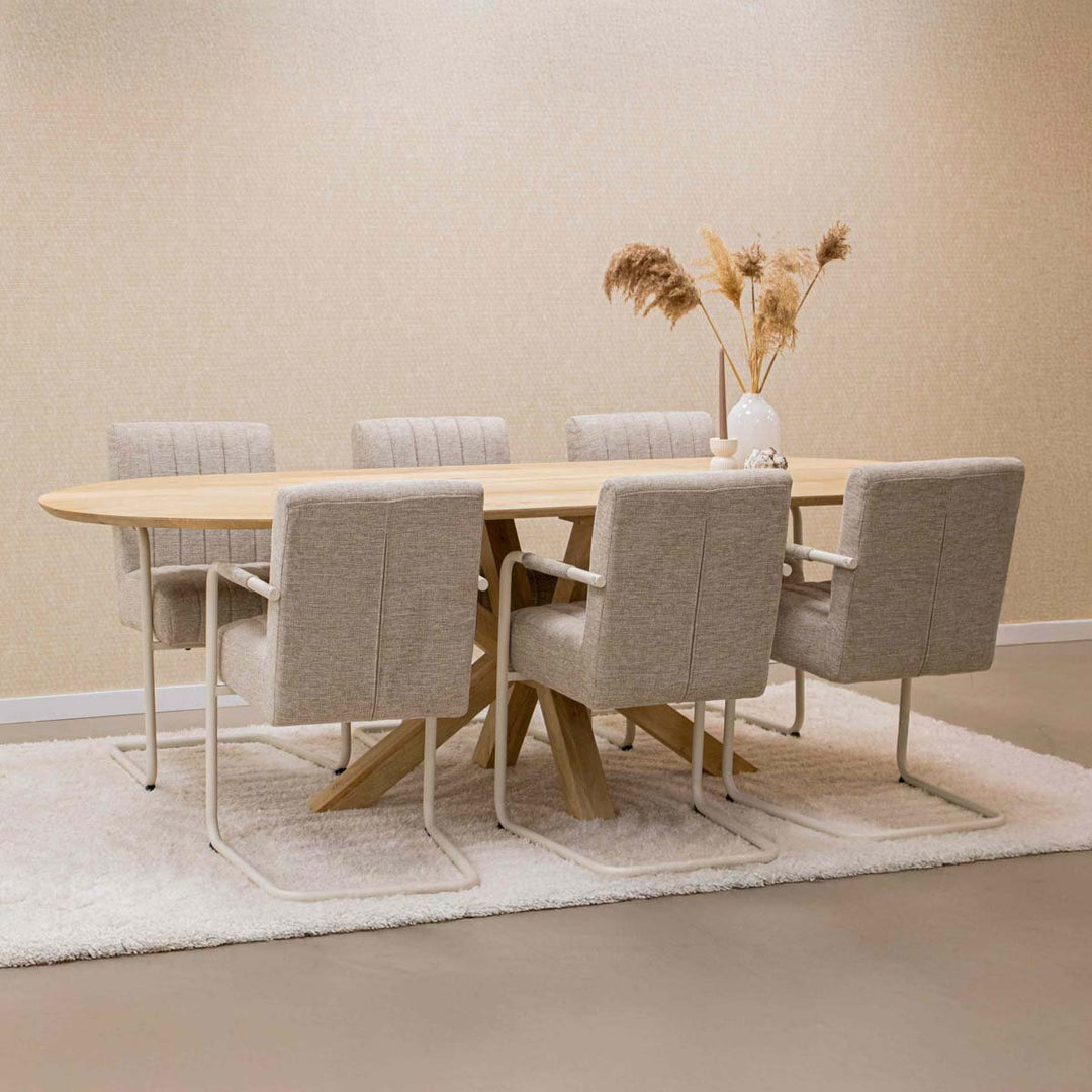 Chaise de bureau en cadre acier et assise beige tissu | NOVA - Designix